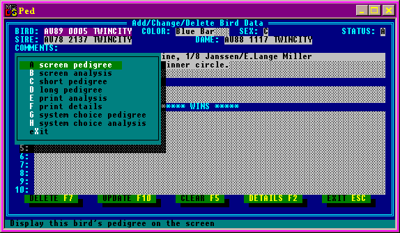 Detail screen with the screen pedigree highlighted.