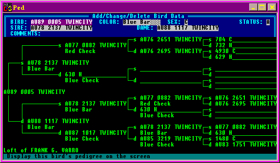 Shows a Screen pedigree ( band numbers and color)