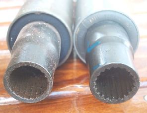 worn shaft spline.