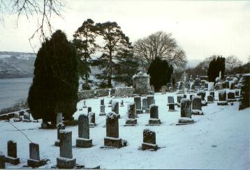 Boleskine kirkyard,
looking North, Loch Ness to the left