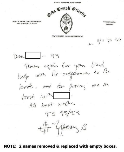 Letter handwritten by
Hymenaeus Beta