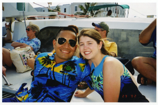 Us aboard a catamaran sailboat in the Bahamas