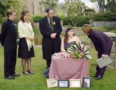 The Whole group, Gareth & Tori, Cameron & Megan, and Tricia - our celebrant.
