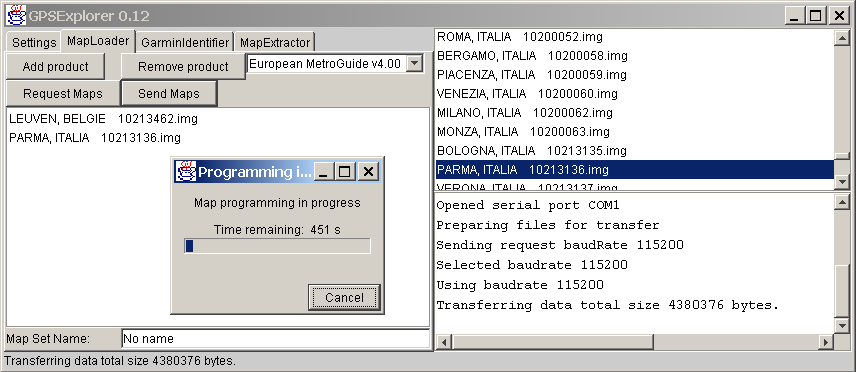 Screendump of maptransfer in progress