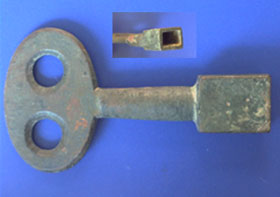 Dating from the 1700 century.
Tap Keys were used on wooden barrels of beer and the like the barrels were taped which means a spout was knocked into them. On top of the spout there was a square keyway. Tap Keys fitted over this so you could turn on or off