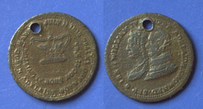 Commemorative Medallion or Token.
(Obverse ) William IV  Married Adelaide Crowned Sep 8 1831.
(Reveres inside)   William IV born Aug 21 1765.
(Reveres outside) Queen Adelaide born Aug 17 1796.
  Married July 11 1818