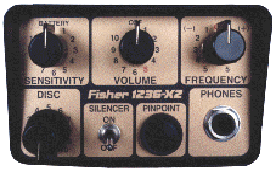 Fisher 1236X2. New Silencer Mode - Allows you to hunt the trashiest areas without the annoying pops and clicks heard in other detectors. Push button Zero Motion Pinpointing - located target increases volume and pitch. Variable Frequency Control to eliminate interference from nearby detectors. From 5.5 khz - 5.9 khz. Additional Iron Discrimination Setting to eliminate common iron objects. Adjustable VLF Motion Mode Descrimination that automatically ignores ground minerals and trash. Discrimination control, sensitivity/battery test control. Push-button no motion pinpointing mode. Converts to body mount. Drop in batteries. stereo headphone jack