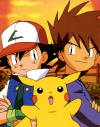 I'd like to know why they shoved Pikachu in the front, Satoshi looks a little upset, then again Shigeru looks happy, whats going on?