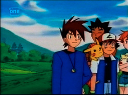 How did Misty get cut out of this picture?  There's a huge spot next to Gary that she could stand in.  Doesn't it kinda look like Brock is blushing at Gary?