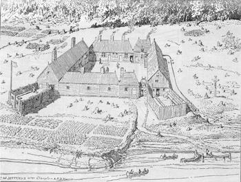 Port Royal, as drawn by Samuel de Champlain in 1613. He was a cartographer as well as a colonizer and a soldier.