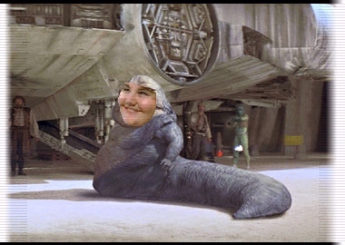 Always well fed by Barney, his secretary Charlotte was a natural to play Jabba the Hutt