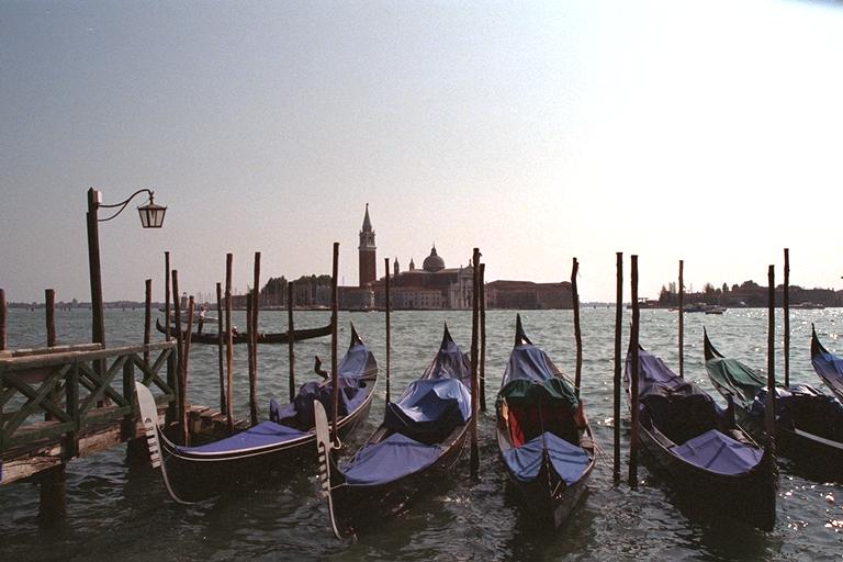 A flotilla of gondolas ready for passengers!