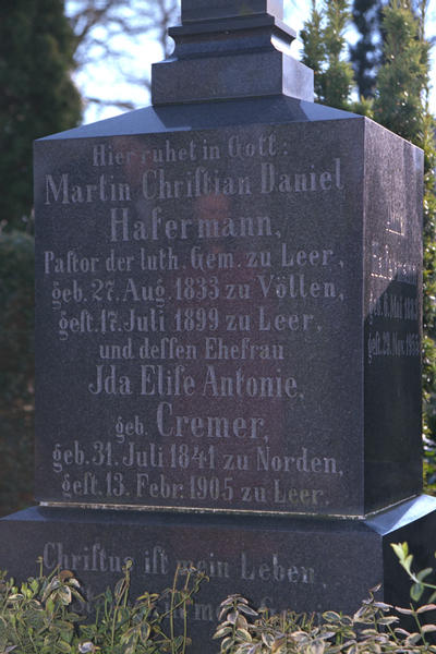 Closeup of the Martin C. D. Hafermann grave
