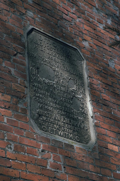 Plaque on the wall of the Lutheran Church