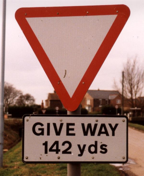 Give way in 142 yards