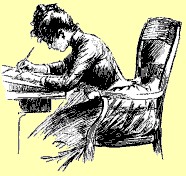 Generic 1900's woman writing at a desk.