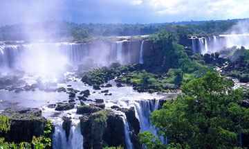 View of the Falls (Las Cataratas) from Brazil in a Helicopter