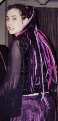 Emjay with black, pink, violet & lilac wool falls