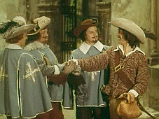 Aramis, Portos, Atos och d'Artagnan i filmen »D'Artagnan och de tre musketörerna« (Sovjetunionen 1978)