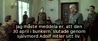 General Krebs: Jag måste meddela er, att den 30 april i bunkern slutade genom självmord Adolf Hitler sitt liv. Bild ur Ozerovs spelfilm »Sista stormningen« (Befrielse 5).