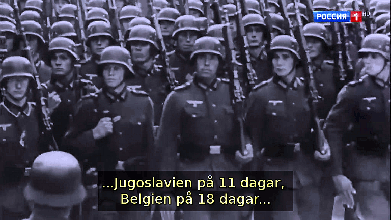 ...Jugoslavien på 11 dagar, Belgien på 18 dagar... (Bild ur filmen «Det stora okända kriget»)