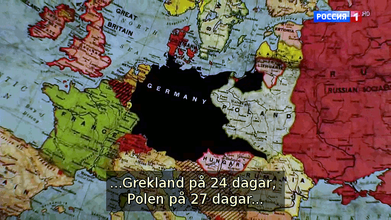 ...Grekland på 24 dagar, Polen på 27 dagar... (Bild ur filmen «Det stora okända kriget»)