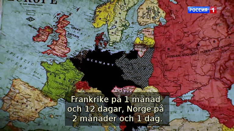 ...Frankrike på 1 månad och 12 dagar, Norge på 2 månader och 1 dag. (Bild ur filmen «Det stora okända kriget»)