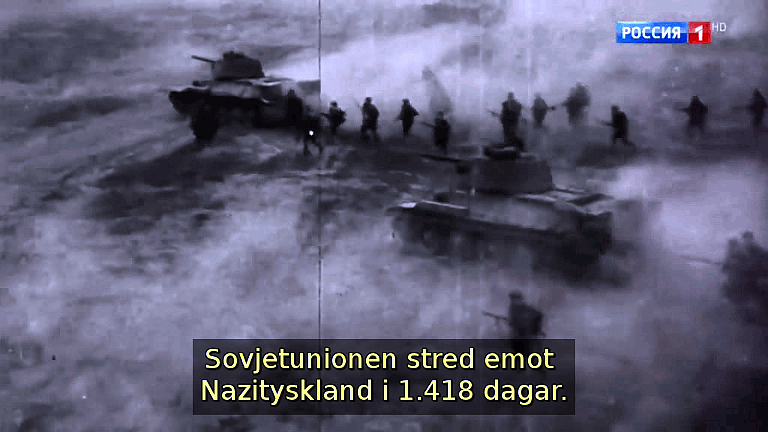 Sovjetunionen stred emot Nazityskland i 1.418 dagar. (Bild ur filmen «Det stora okända kriget»)