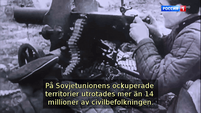 På Sovjetunionens ockuperade territorier utrotades mer än 14 millioner av civilbefolkningen. (Bild ur filmen «Det stora okända kriget»)