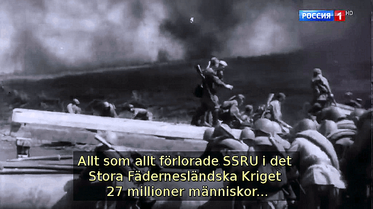 Allt som allt förlorade SSRU i det Stora Fädernesländska Kriget 27 millioner människor... (Bild ur filmen «Det stora okända kriget»)