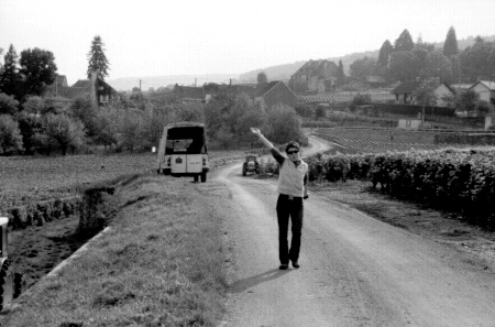 Amy walking through vineyards from Fixin to Couchey