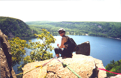 Gen setting up the requisite webbing suspended top rope on the west bluff
