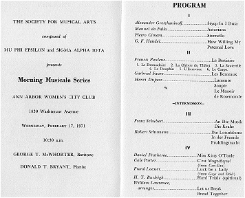 George featured in Morning Musicale Series: Ann Arbor - Feb. 17, 1971