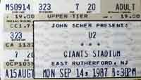 U2 tour ticket - 1987
