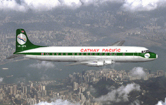 Cathay Pacific DC6B and the Tsing Ma Bridge, Hong Kong