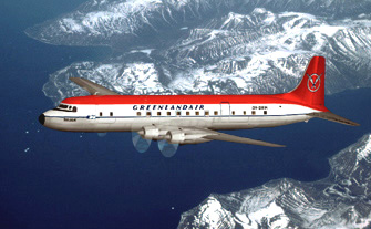 Greenlandair DC6B over Disko Island, West Greenland