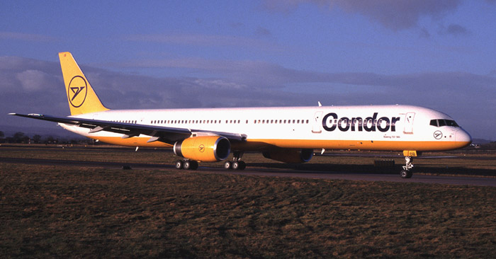 Boeing 757-300 test flying at Glasgow in the colours of Condor of Germany