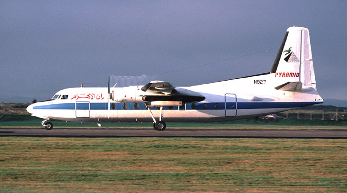 Pyramid F27 taking off at Prestwick