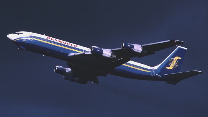 Skyworld 707-320 takes off from Prestwick for Charleston NC