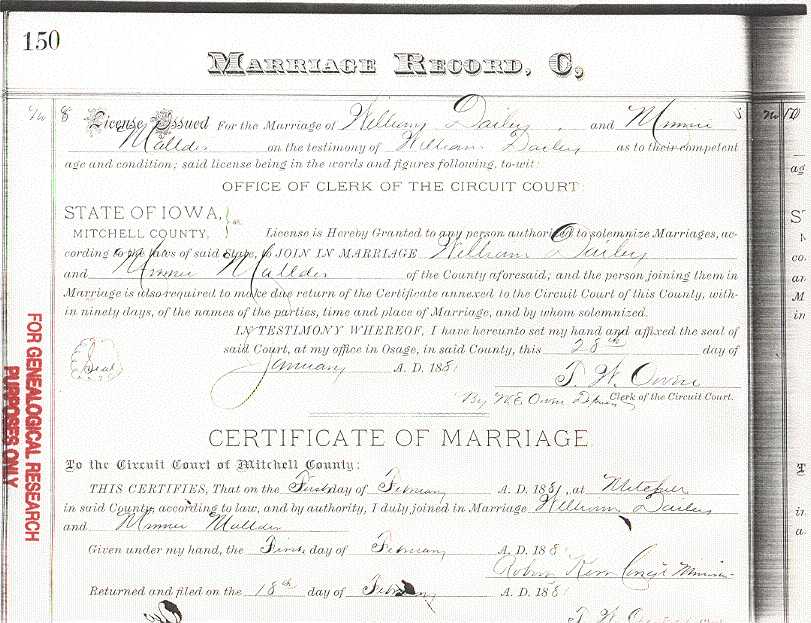 Minnie Mallder/Will Dailey Marriage Record