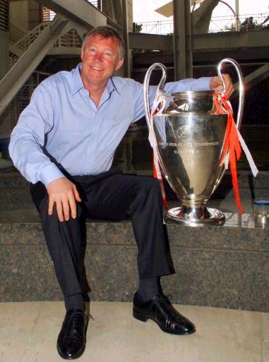 Sir Alex proudly holding the Champions League Trophy