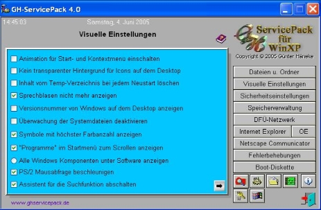&Uuml;bersicht der Einstellungen und Fehlerbehebungen