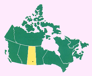 Image of Canada with province of Saskatchewan highlighted in yellow.