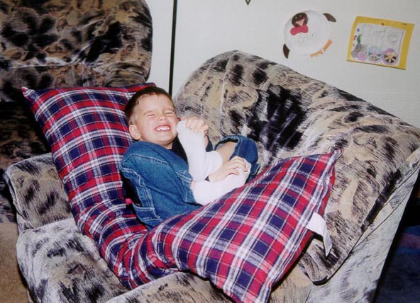 Having fun in the living room, December 2001
