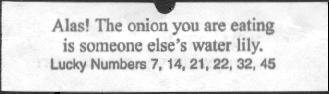 Alas! The onion you are eating is someone else's water lily.