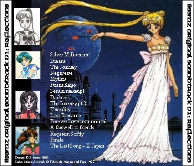 back of the 'cd', apparently my friend said she liked the way Serenity was almost 'pointing' to the tracklist, i just thought the pic worked well ^_^. The first 'cd' has an anime Usagi, the second has a manga Usagi. Anyway, down the side is Ariel, Ami, Athene and Lita. At the time i hadn't drawn Juno. Meh
