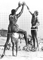 Wilt Chamberlain playing beach volleyball