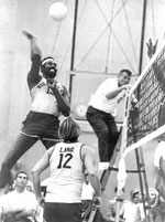 Wilt Chamberlain playing indoor volleyball