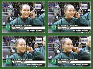 Duggins signals her boyfriend by pinching her ear during player introductions before each match
