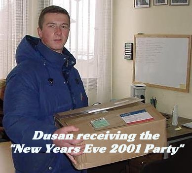 Dusan receives package from Holmdel 2001